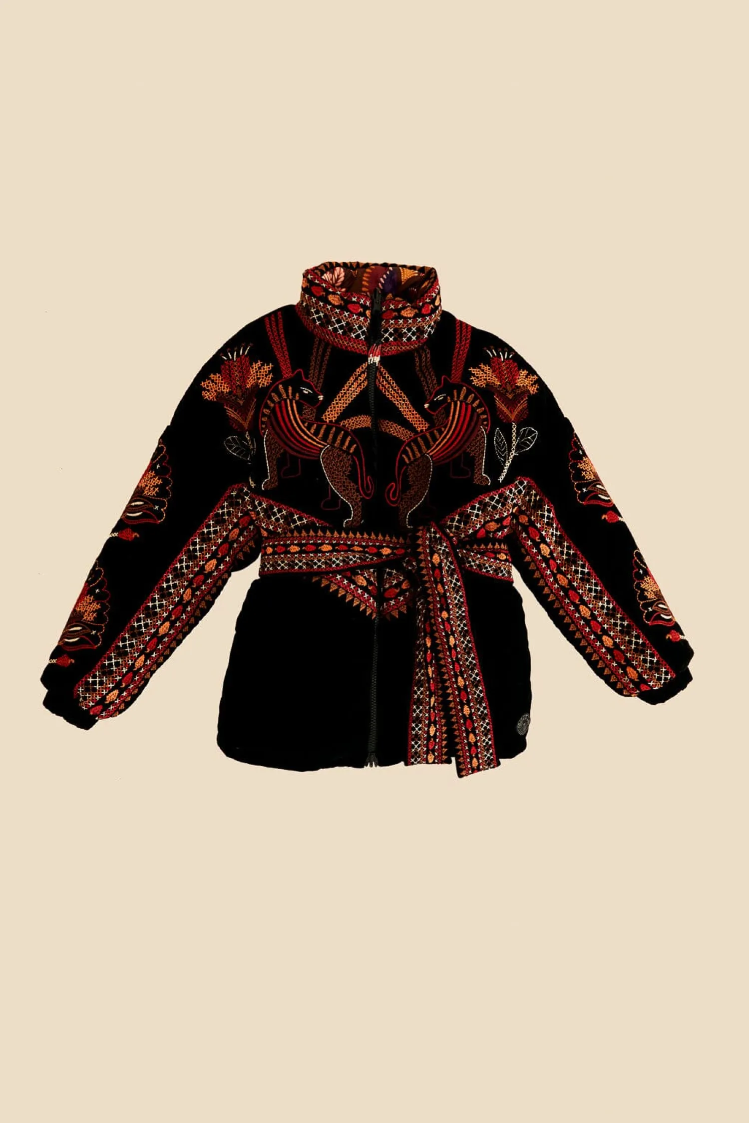 FARM Rio BLACK NATURE BEAUTY EMBROIDERED PUFFER JACKET