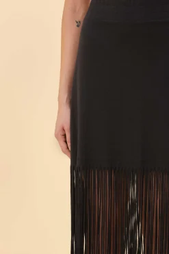 FARM Rio BLACK ORGANIC COTTON FRINGE MIDI SKIRT