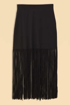 FARM Rio BLACK ORGANIC COTTON FRINGE MIDI SKIRT