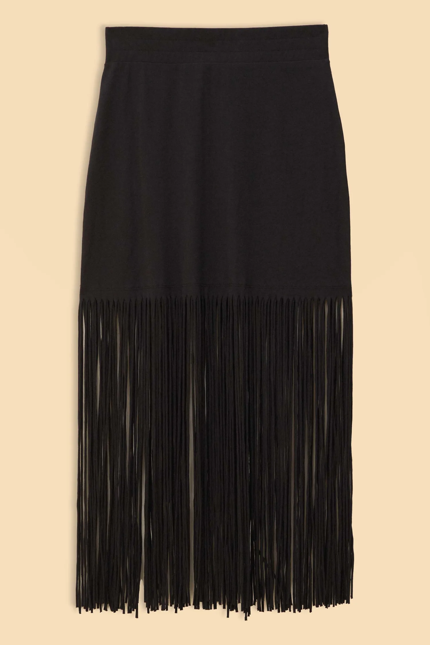 FARM Rio BLACK ORGANIC COTTON FRINGE MIDI SKIRT