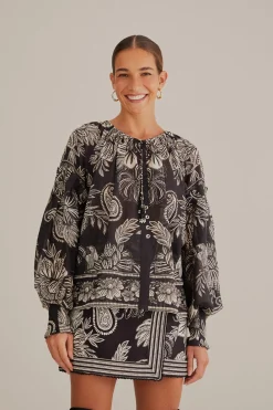 FARM Rio  BLACK PAISLEY BLOOM BLOUSE