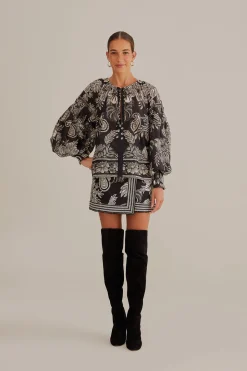 FARM Rio  BLACK PAISLEY BLOOM BLOUSE