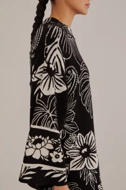 FARM Rio  BLACK PAISLEY BLOOM KNIT DRESS