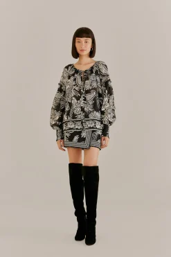 FARM Rio BLACK PAISLEY BLOOM MINI SKIRT