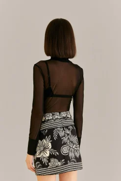 FARM Rio  BLACK PAISLEY BLOOM MINI SKIRT