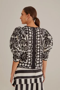 FARM Rio BLACK PALERMO PUFF SLEEVE BLOUSE