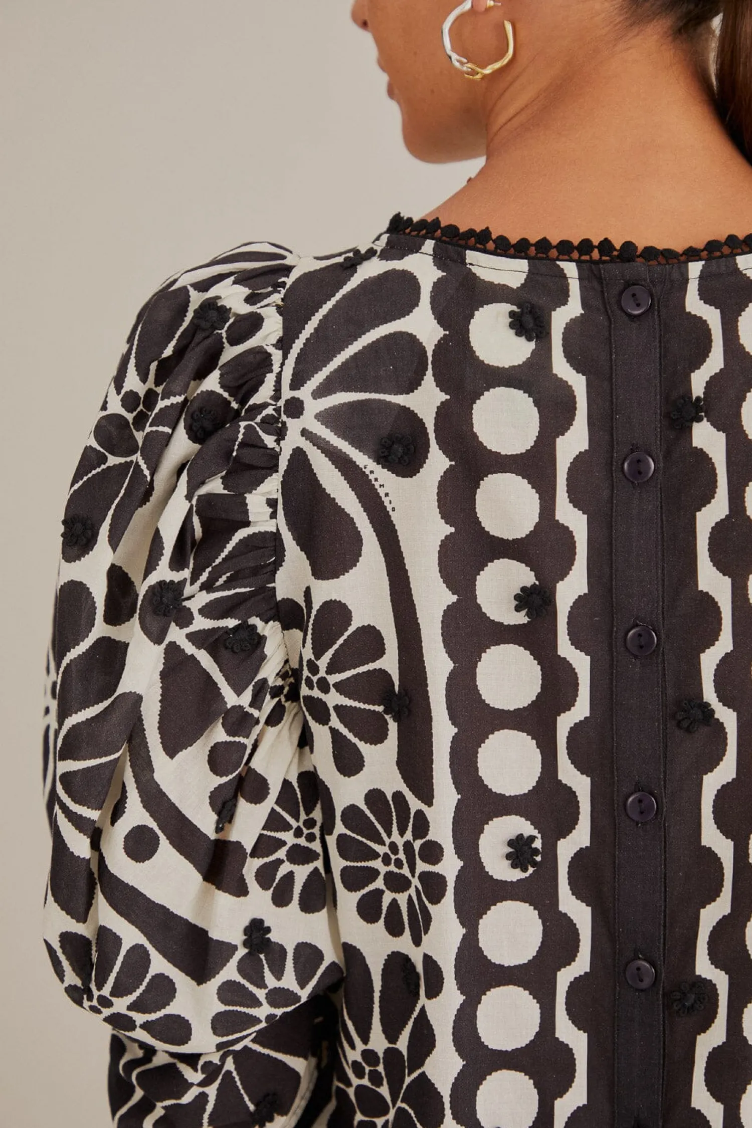 FARM Rio BLACK PALERMO PUFF SLEEVE BLOUSE