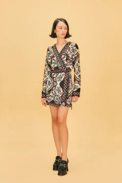 FARM Rio  BLACK PASSION SCARF MINI WRAP DRESS