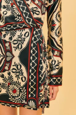 FARM Rio BLACK PASSION SCARF MINI WRAP DRESS