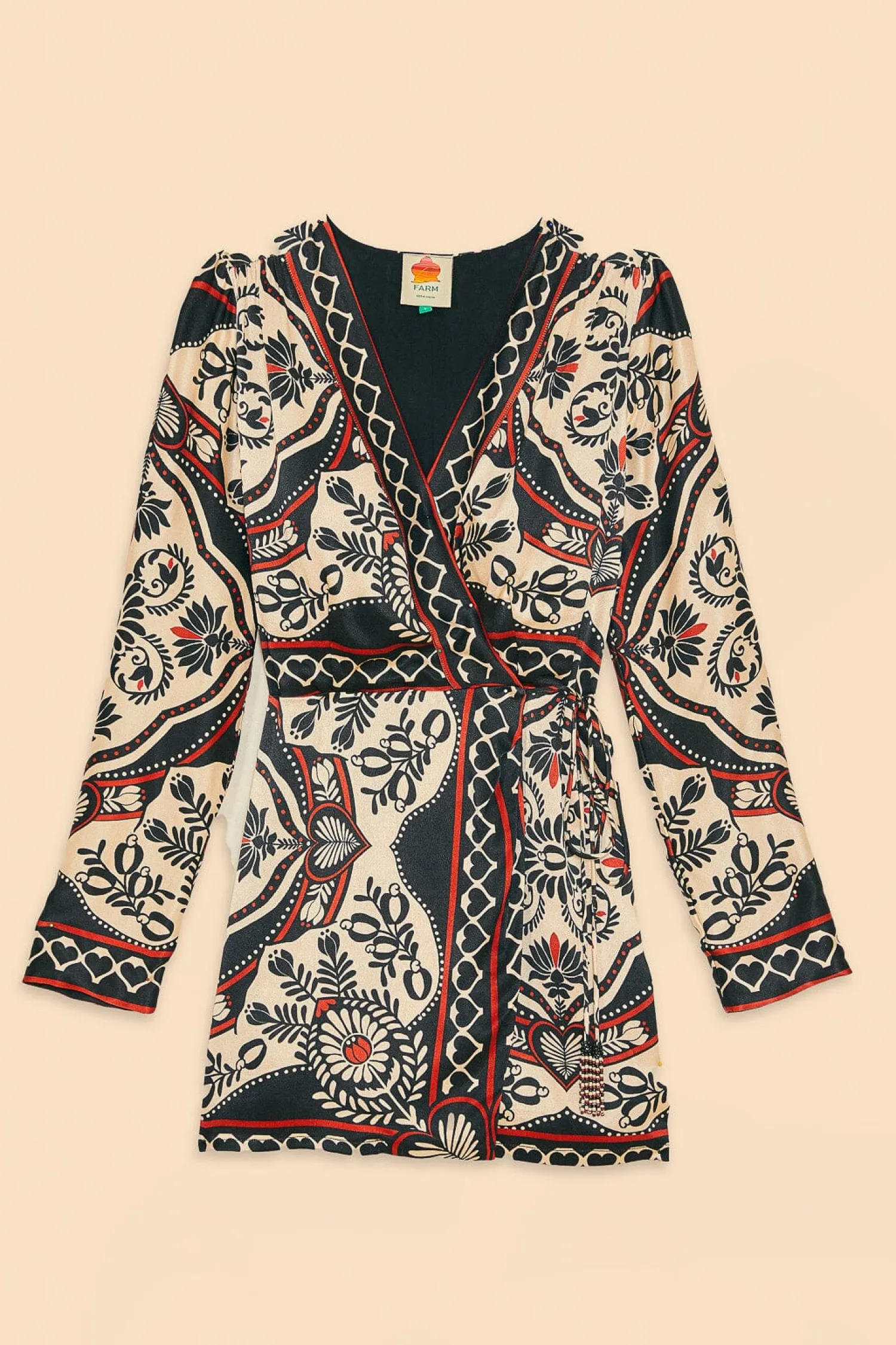 FARM Rio BLACK PASSION SCARF MINI WRAP DRESS