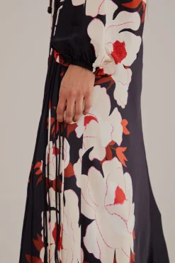 FARM Rio  BLACK PEONY FRINGE MIDI SKIRT