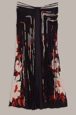 FARM Rio  BLACK PEONY FRINGE MIDI SKIRT