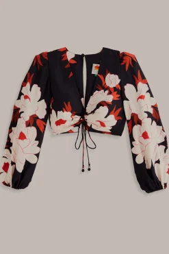 FARM Rio  BLACK PEONY LONG SLEEVE BLOUSE