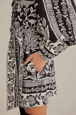 FARM Rio  BLACK PINEAPPLE GARDEN LONG SLEEVE SHIRTDRESS