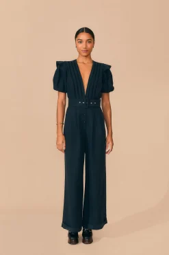 FARM Rio BLACK PLEATED SHORT SLEEVE JUMPSUIT