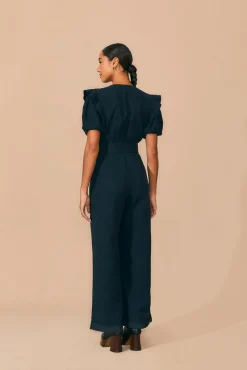 FARM Rio  BLACK PLEATED SHORT SLEEVE JUMPSUIT