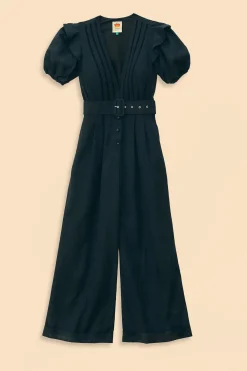 FARM Rio  BLACK PLEATED SHORT SLEEVE JUMPSUIT