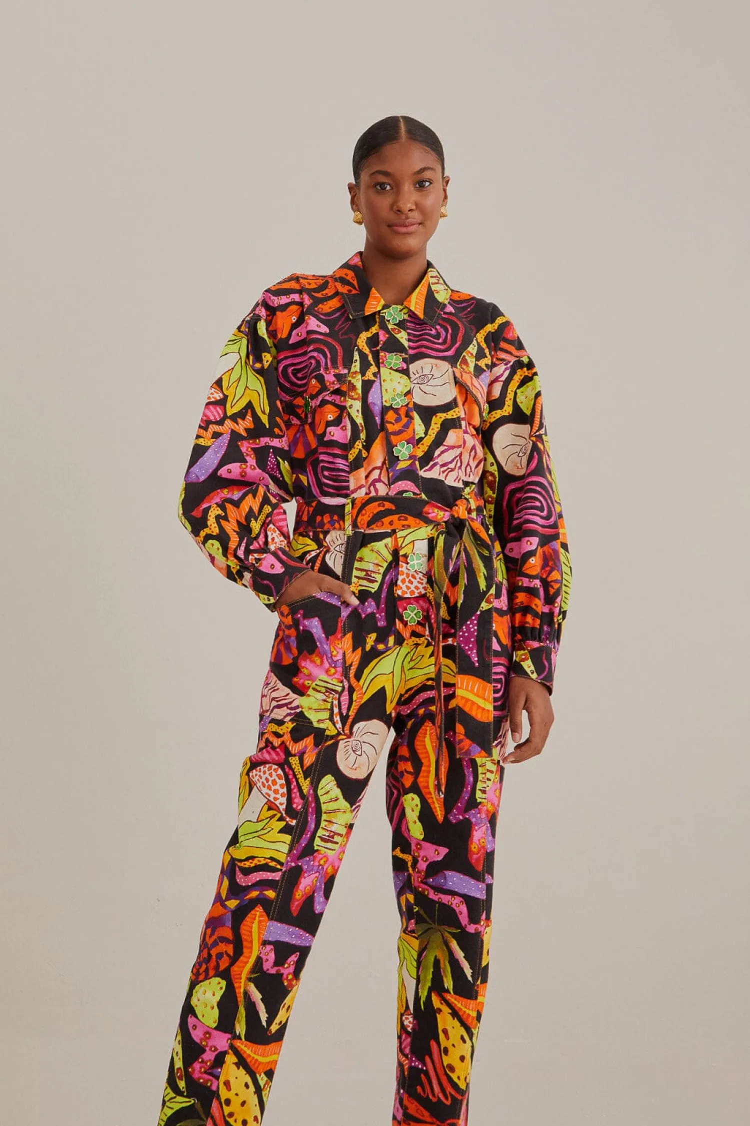 FARM Rio BLACK PSYCHEDELIC GARDEN JUMPSUIT