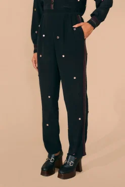 FARM Rio  BLACK RAINBOW BEADED MIRROR TRIM PANTS