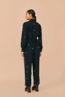 FARM Rio  BLACK RAINBOW BEADED MIRROR TRIM PANTS