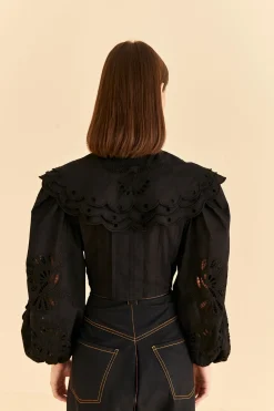 FARM Rio BLACK RICHELIEU BIG COLLAR BLOUSE
