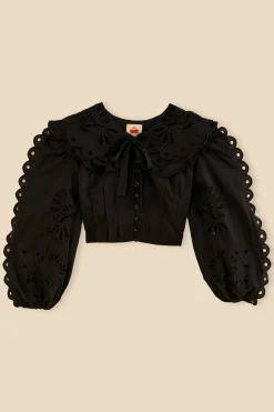 FARM Rio BLACK RICHELIEU BIG COLLAR BLOUSE
