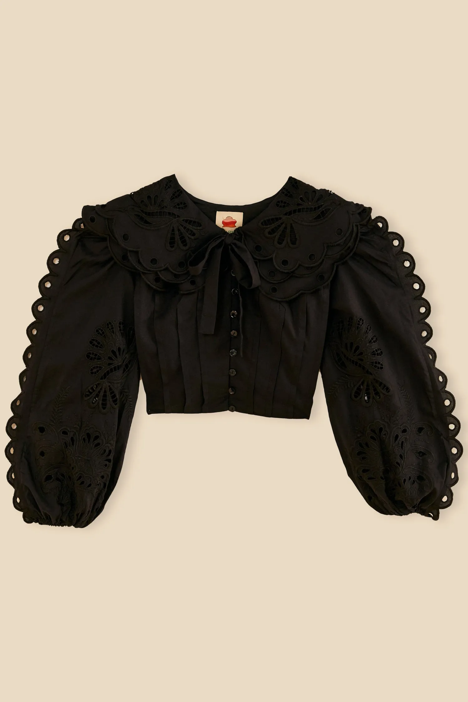 FARM Rio BLACK RICHELIEU BIG COLLAR BLOUSE