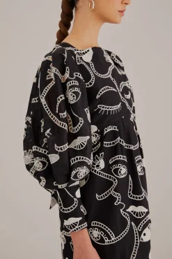 FARM Rio  BLACK RICHELIEU FACES MINI DRESS