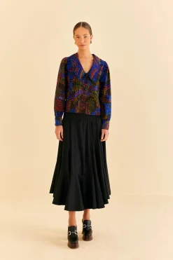 FARM Rio BLACK RUFFLE MAXI SKIRT