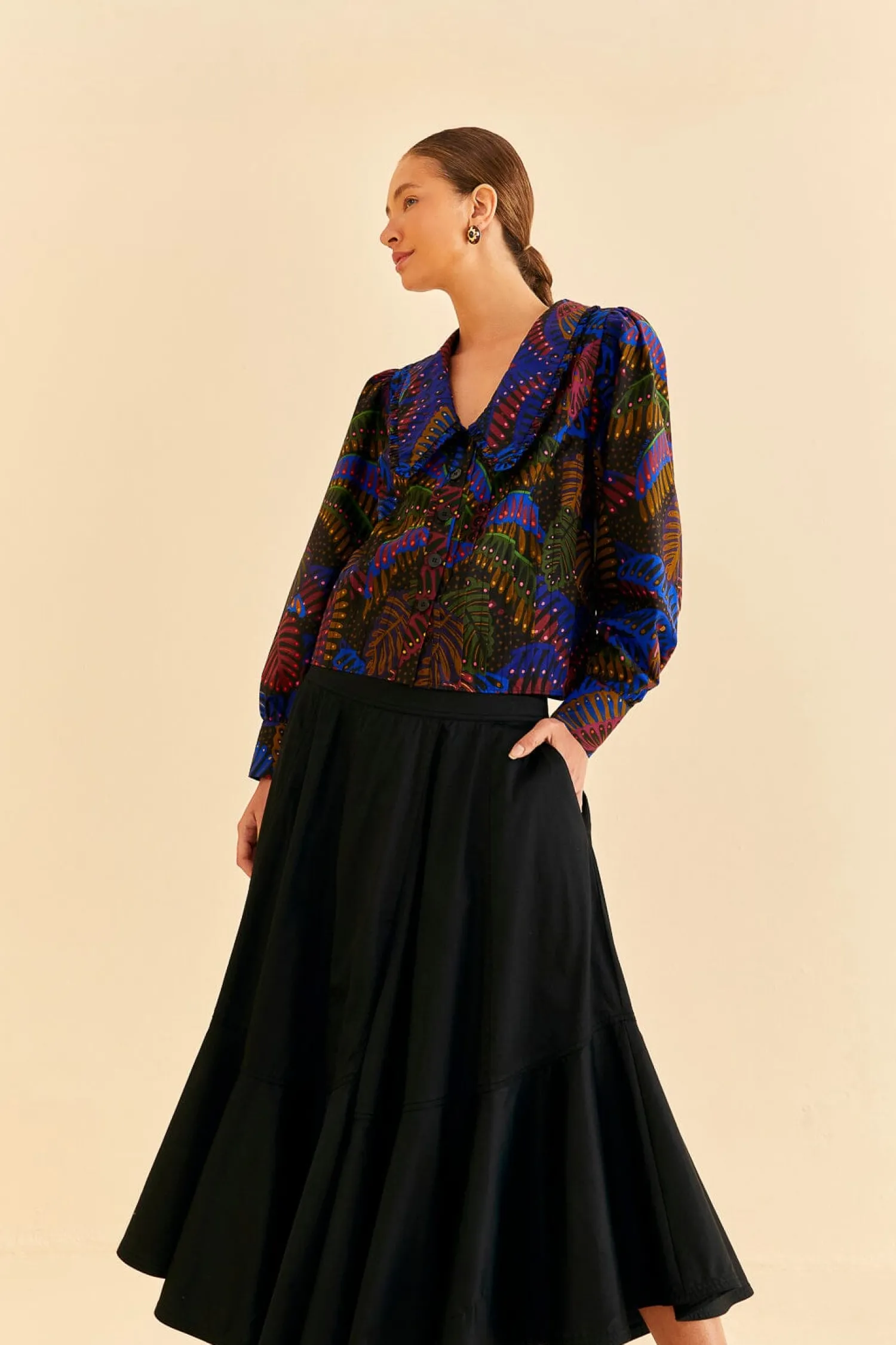 FARM Rio BLACK RUFFLE MAXI SKIRT