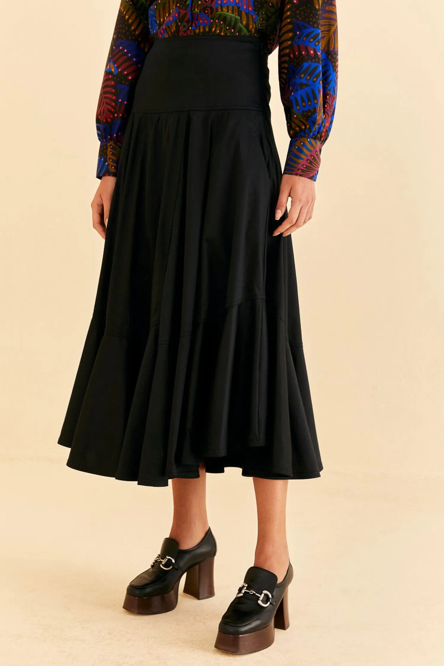 FARM Rio BLACK RUFFLE MAXI SKIRT