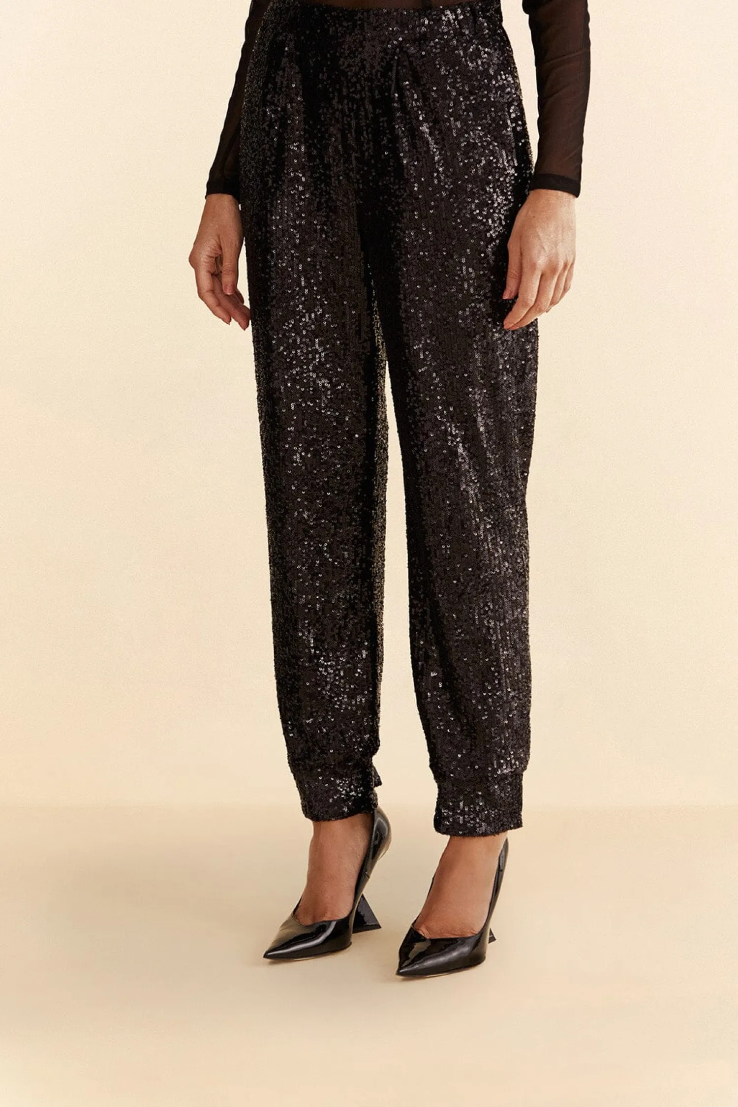 FARM Rio BLACK SEQUIN PAJAMA PANTS