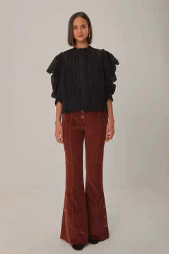 FARM Rio  BLACK SHORT SLEEVE PLEATED BLOUSE