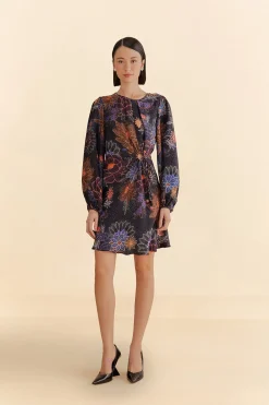 FARM Rio  BLACK SPARKLE FLOWERS MINI DRESS