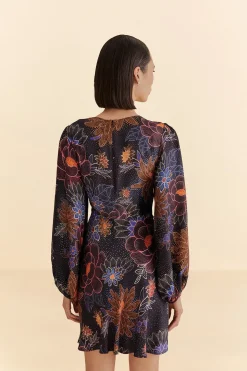 FARM Rio  BLACK SPARKLE FLOWERS MINI DRESS