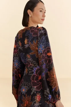 FARM Rio  BLACK SPARKLE FLOWERS MINI DRESS