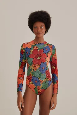 FARM Rio  BLACK STITCHED FLOWERS ORGANIC COTTON BODYSUIT