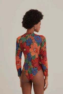 FARM Rio  BLACK STITCHED FLOWERS ORGANIC COTTON BODYSUIT