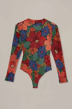 FARM Rio  BLACK STITCHED FLOWERS ORGANIC COTTON BODYSUIT