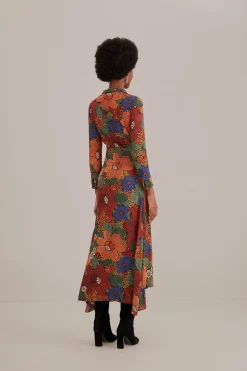 FARM Rio  BLACK STITCHED FLOWERS V NECK MAXI DRESS