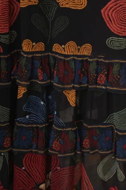 FARM Rio BLACK STITCHED GARDEN SHORT SLEEVE MAXI DRESS