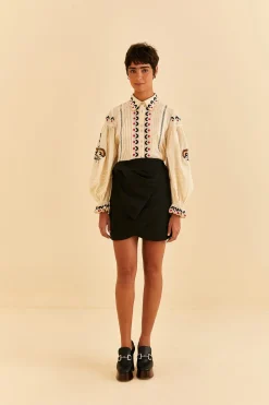 FARM Rio  BLACK TAFFETA MINI SKIRT