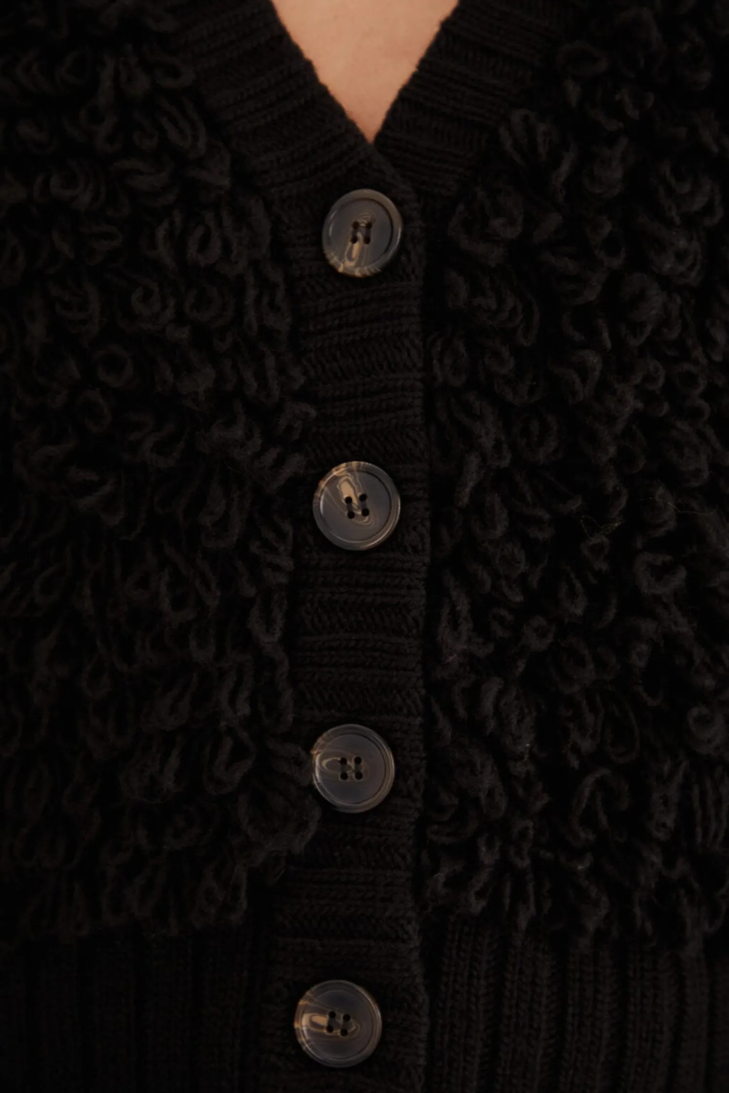FARM Rio BLACK TEXTURED V NECK CARDIGAN