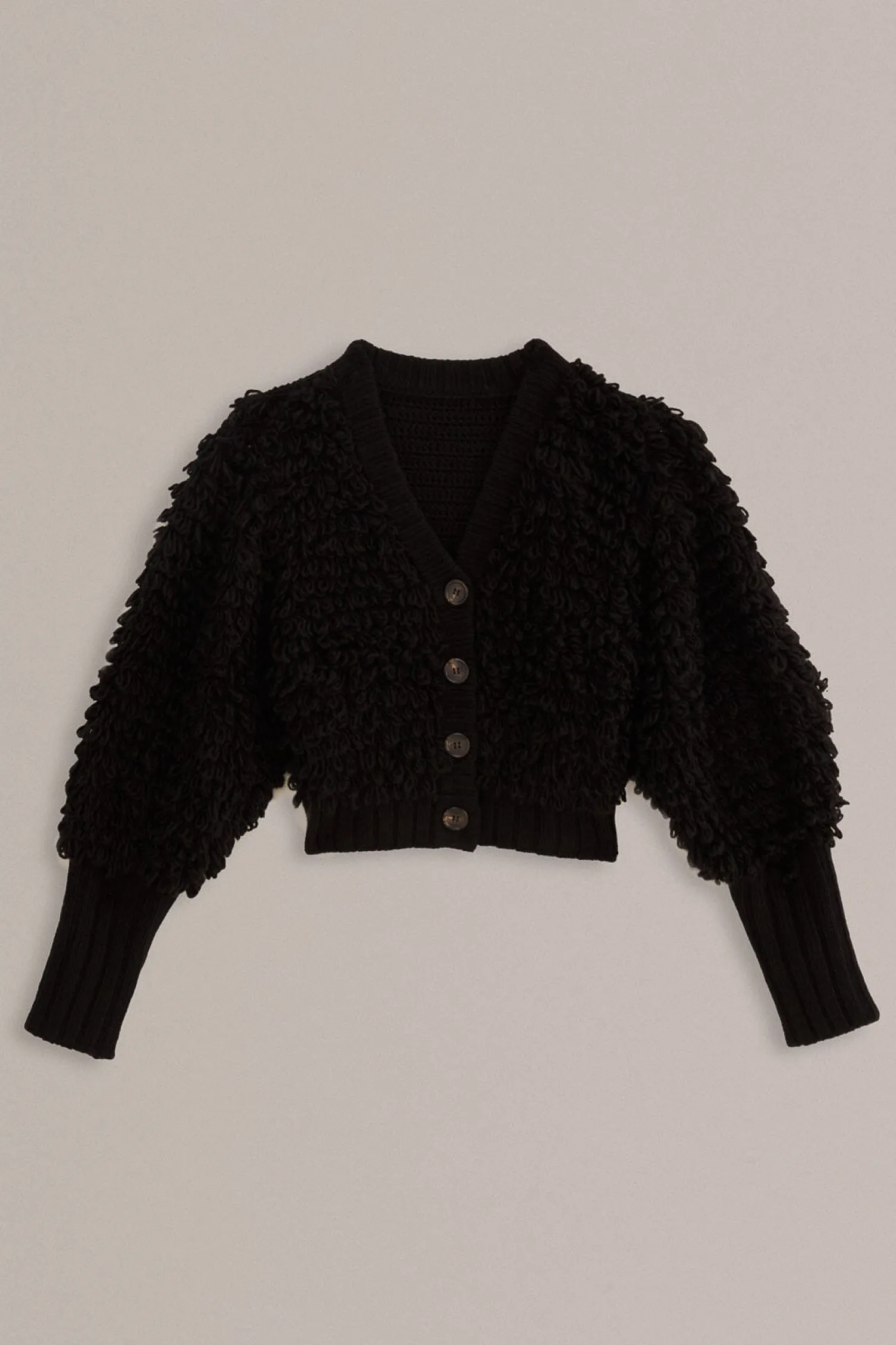 FARM Rio BLACK TEXTURED V NECK CARDIGAN