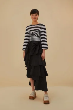 FARM Rio BLACK TIERED BOW DETAIL MAXI SKIRT