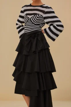 FARM Rio  BLACK TIERED BOW DETAIL MAXI SKIRT