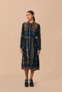 FARM Rio BLACK TOUCAN GARDEN MIDI DRESS