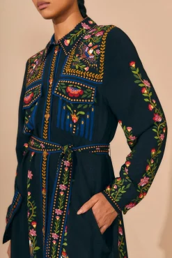 FARM Rio  BLACK TOUCAN GARDEN MIDI DRESS