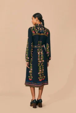 FARM Rio  BLACK TOUCAN GARDEN MIDI DRESS