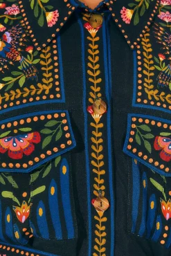 FARM Rio  BLACK TOUCAN GARDEN MIDI DRESS